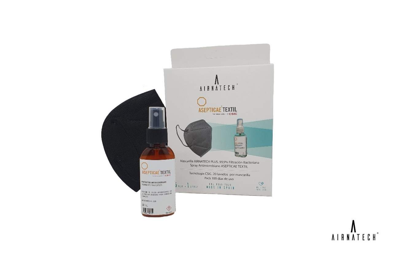 Pack de mascarilla y spray antimicrobiano del Grupo AIRNATECH