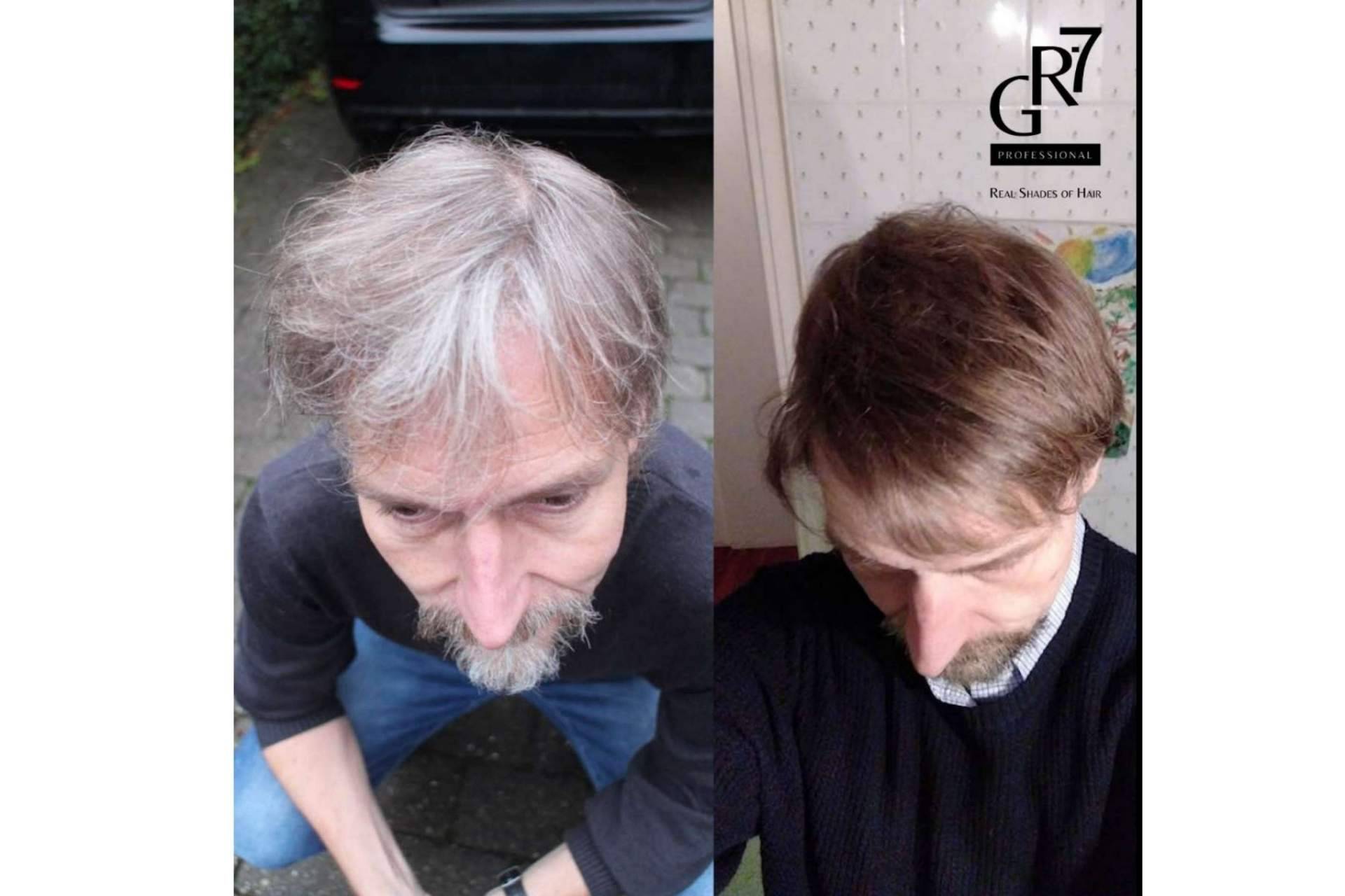 Aplicación de GR-7 para la restauración del color natural del cabello y para cubrir canas
