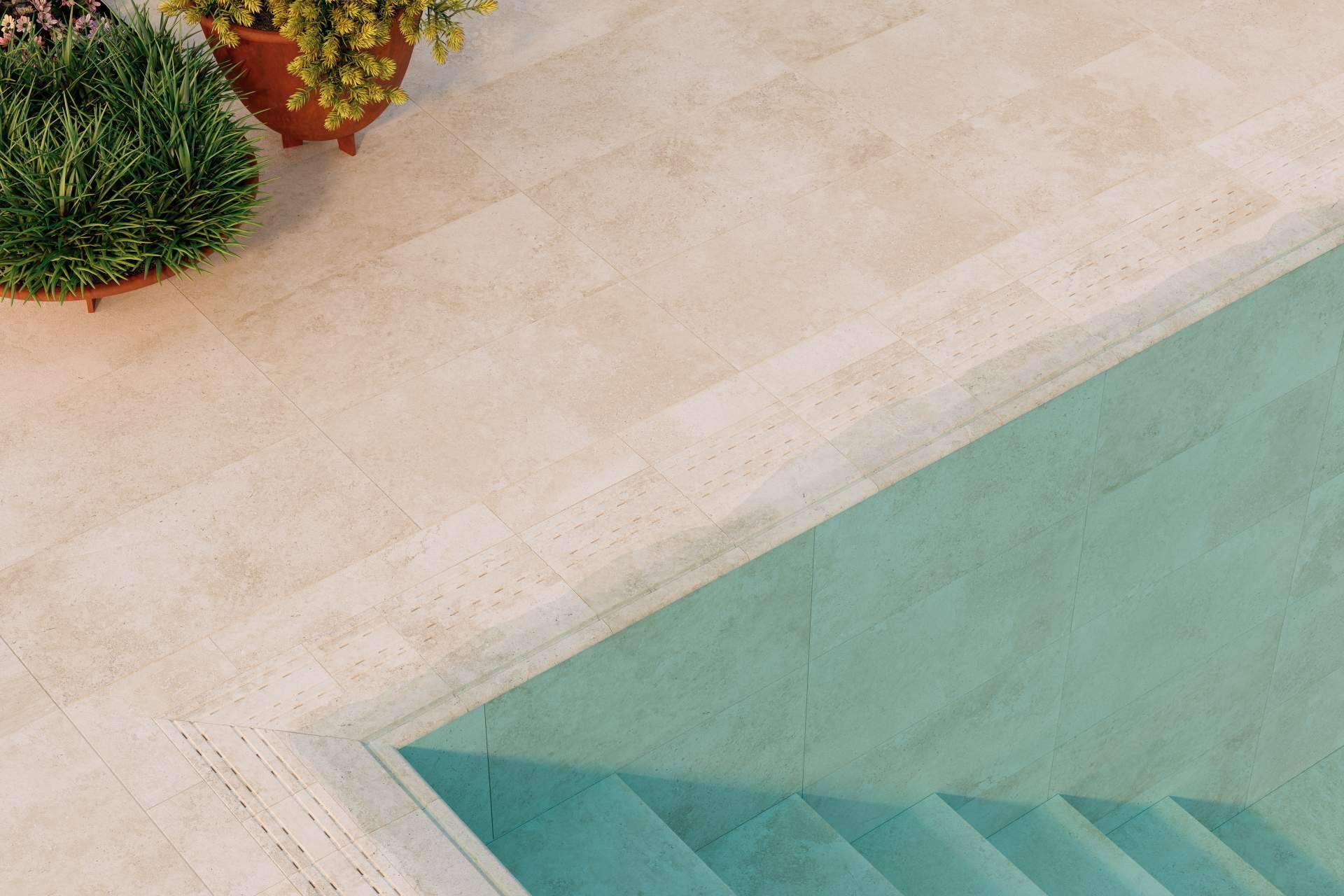 Interazulejo sobre los beneficios del gres porcelánico para la piscina