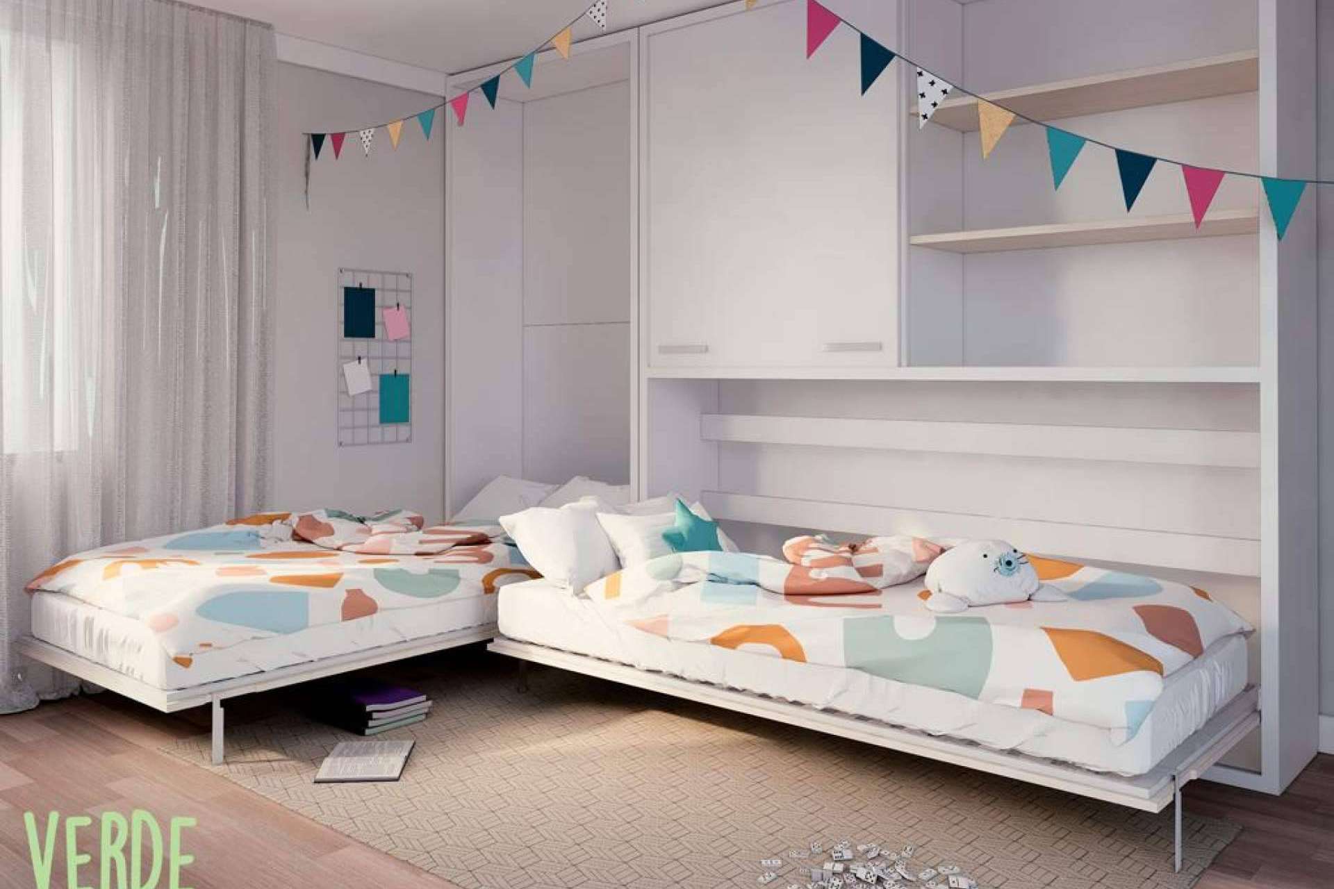 Verde Limón Muebles dispone de camas abatibles para habitaciones juveniles con poco espacio